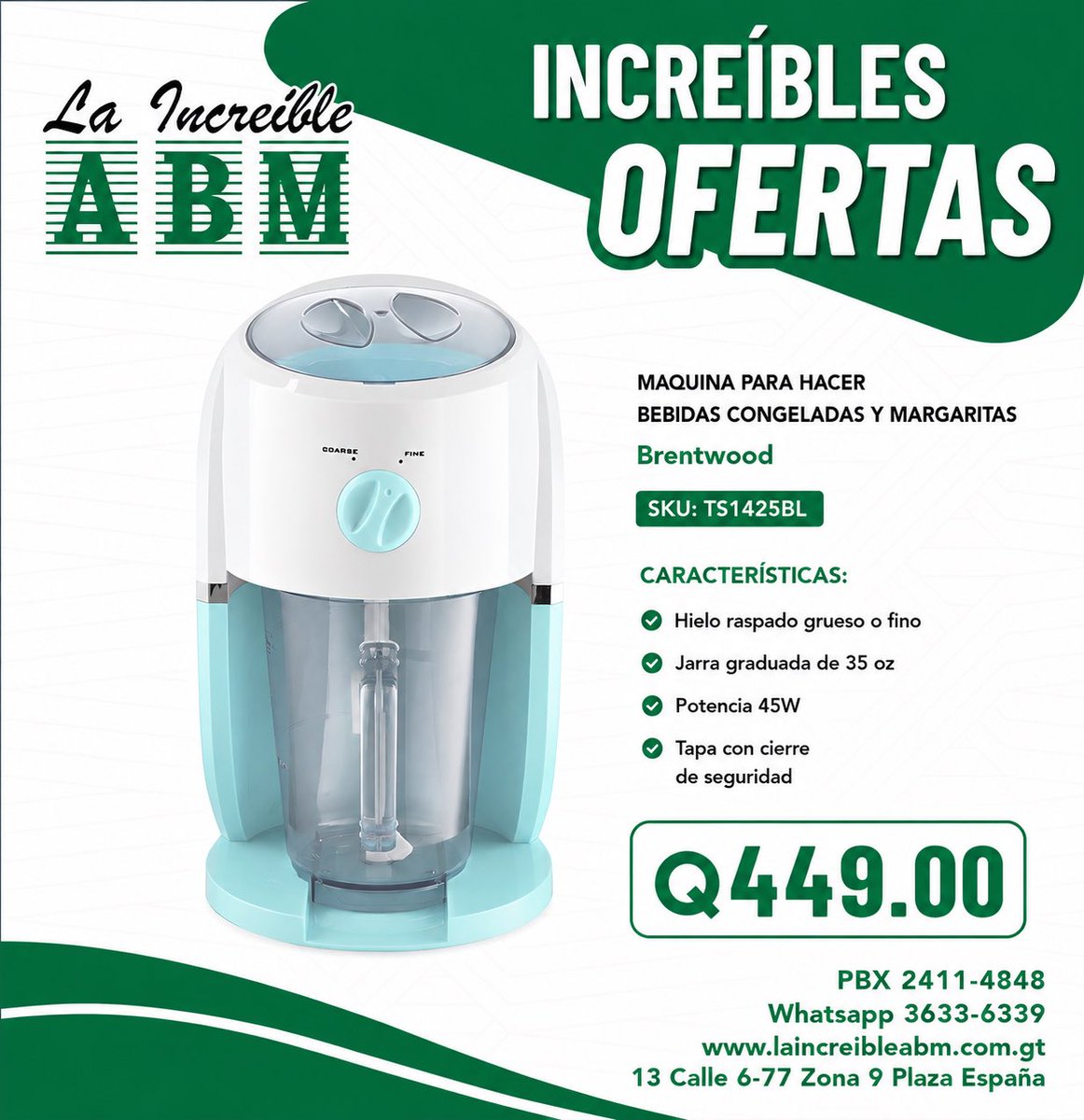 LAINCREIBLEABM's tweet photo. 🍹❄️ ¡Bebidas congeladas listas en minutos!

Con la Máquina para Hacer Bebidas Congeladas y Margaritas Brentwood prepará granizados y margaritas de forma rápida y práctica.

📲 WhatsApp: 3633 6339
🌐 https://t.co/eZA4FJObAD

#LaIncreíbleABM #Brentwood #BebidasCongeladas https://t.co/amGeZ2z5sO