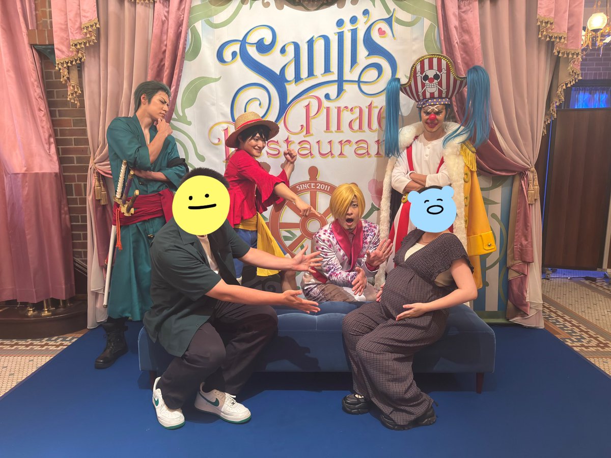 ____83cm's tweet photo. 7/30 10:00~
サンレス
赤ちゃんいるんです〜って言ったらめちゃくちゃいいお写真撮れました😊
最後のハイタッチの時も旦那がサンジにハイタッチ求めたら拒否されつつお前はお腹にいる子大事にしろよ！って反応してくれてとてもメロついた https://t.co/NH6YB5M0v9