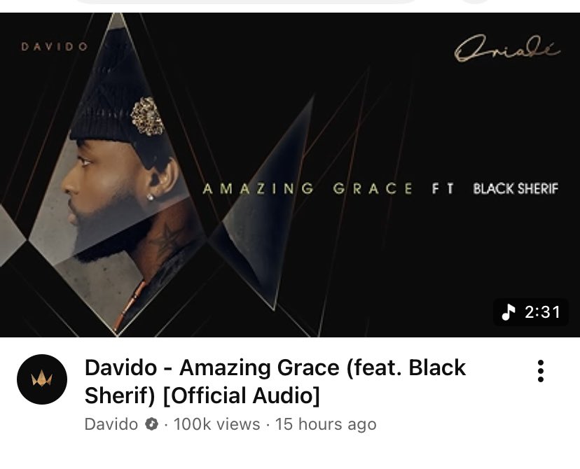 DGreatDD's tweet photo. Davido “B4 B4” ft. Mayorkun &amp; FOLA and “Amazing Grace” ft. Black Sheriff official audio has both surpassed 100K views each in 15 hours of release https://t.co/MU4KbmmUqJ