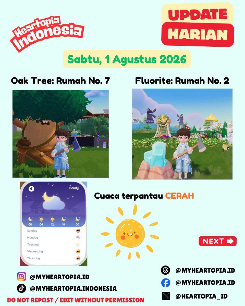 Heartopia_ID's tweet photo. Update Harian: Sabtu, 1 Agustus 2026 🌞
#heartopia #heartopiaindonesia #heartopiagame https://t.co/KhJfLxNkb6