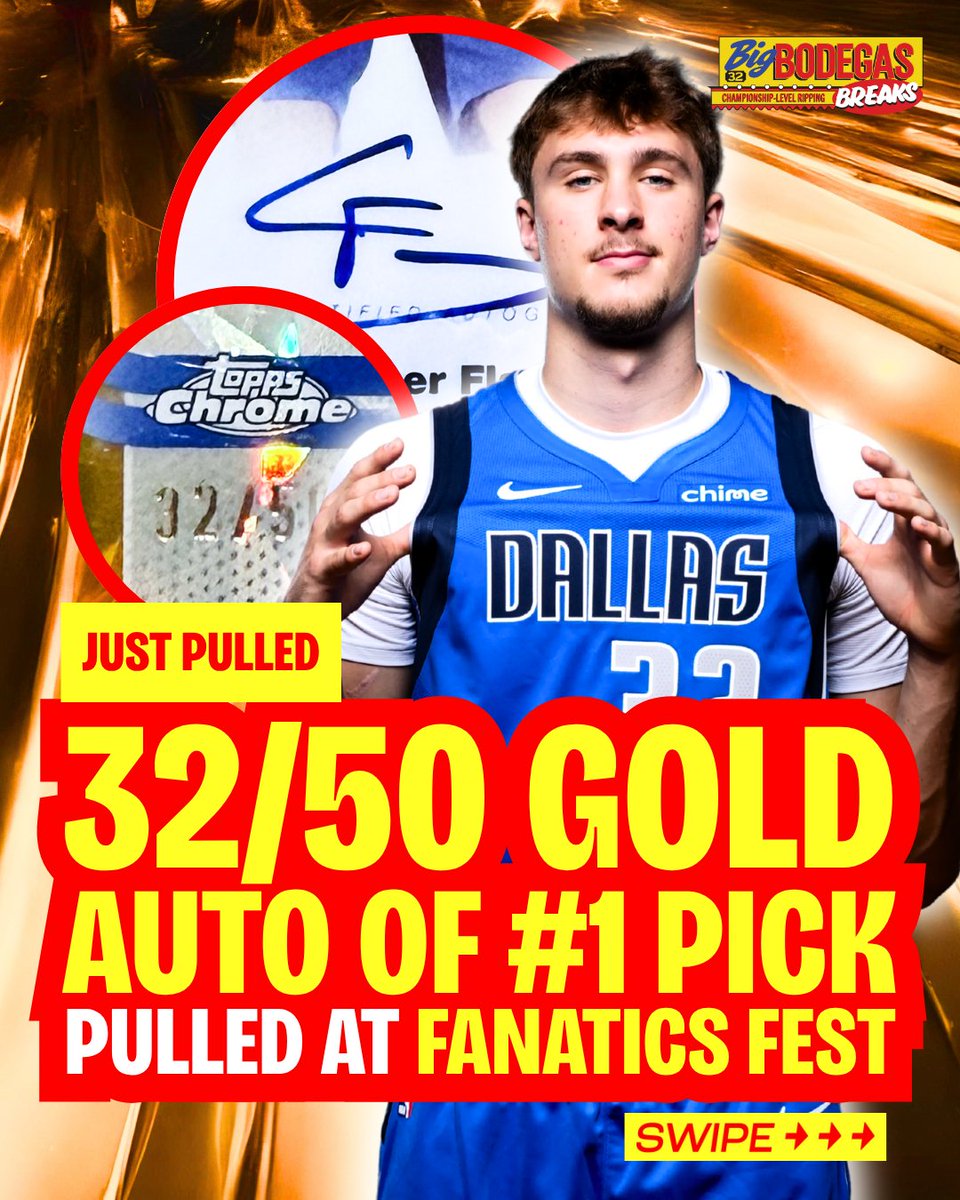 bigbodegasbreak's tweet photo. 🚨 THE ROTY IN GOLD, ON HIS JERSEY NUMBER! We pulled the Topps Chrome Cooper Flagg Gold Next Stop Auto 32/50 at Fanatics Fest🚨

What’s this card worth? Comment down below 🏆 https://t.co/0nG1lQjv8N