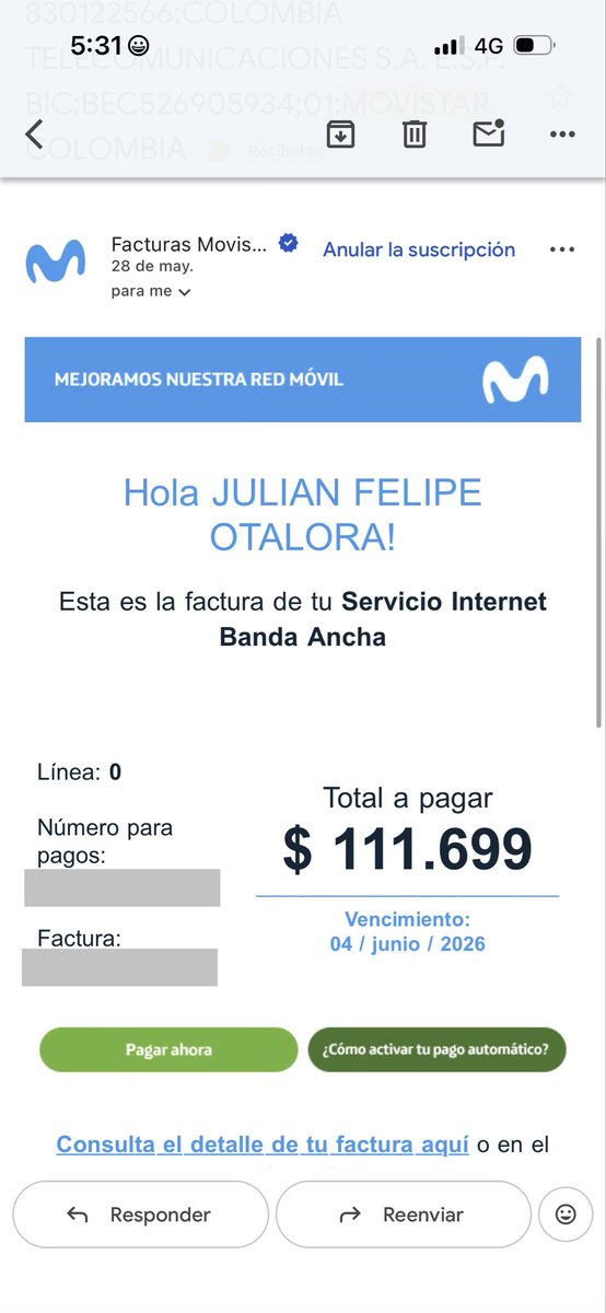 JOtalorad's tweet photo. Alguien me puede explicar si las fugas de fibra óptica existen o por qué @MovistarCo desde el mes de junio viene aumentando el cobro a mi servicio mensual injustificadamente? @sicsuper https://t.co/XzPJMxXlzF