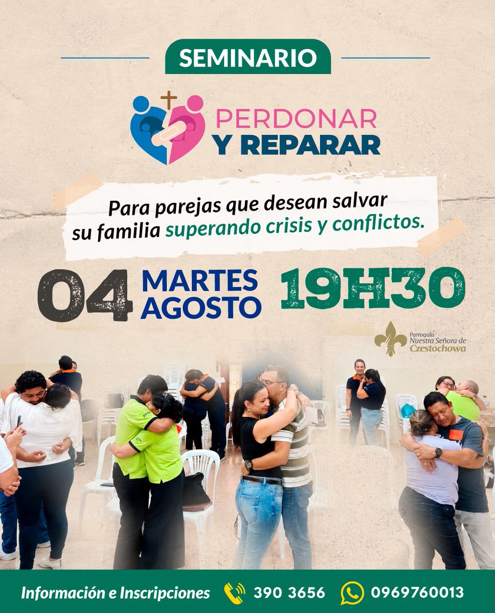 CzestochowaEc's tweet photo. Perdonar y Reparar, parejas que desean salvar su familia.
#CzestochowaSiembra #Familia #Perdonar #Reparar #Curso https://t.co/TJx53SBafO