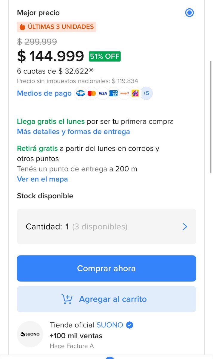 Modoahorroarg's tweet photo. ALERTA DE STOCK! BATIDORA PLANETARIA A MITAD DE PRECIO (QUEDAN 3) 🚨

💸 Bajó de $299.999 a SOLO $144.999.
https://t.co/FDww5dXMrA
CORRÉ PORQUE QUEDAN 3 

Apareció esta locura de oferta para equipar la cocina, pero literal quedan las últimas 3 unidades. La batidora Suono está con 51% OFF. 📉

🥣 Súper potente: 1300W, 8 velocidades y bowl de 5 Litros.
🍰 Amasa, mezcla y bate (trae todos los accesorios).
💳 ¡Se puede pagar en 6 cuotas de $32.622!