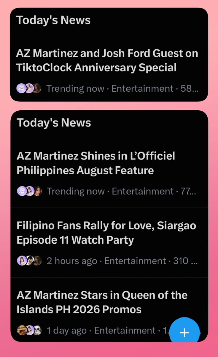 DramaKnews's tweet photo. Kahapon pa ito pero nakaka-amaze pa rin tingnan! Hindi ko inaasahan na papasukin ni Az Martinez ang 'Today's News' trends board nang magkakasabay. Maraming salamat sa lahat ng kapwa ko fans at Casual Viewers na nakiisa kagabi. Ang solid niyo! 💜 

#azpire #azmartinez @TeamAzOFC https://t.co/DWhzXST4Xx