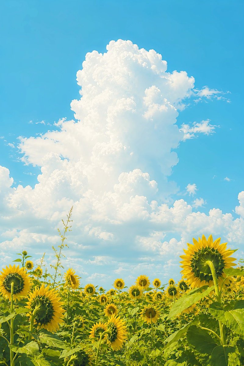 ひまわり畑と入道雲だけで夏の匂いがする🌻🌞