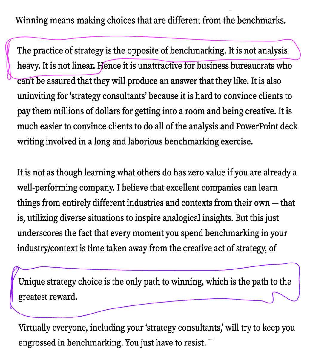 v_praveen's tweet photo. Strategy isn't best practice, analysis or linear thinking; it's making distinctive choices that others cannot or will not make

via @rorysutherland ft. @RogerLMartin https://t.co/XCxvO1H9ap