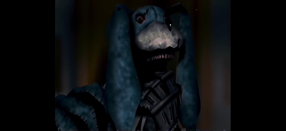 yellowMF07's tweet photo. Another thing to point out is when Bons eyes are constantly changing from his normal animatronic eyes into blood shot almost tearful eyes and some shots we see looks like Bon is trying to fight back something. This is Jack trying to hold back the entity from killing Rosemary. 4/5 https://t.co/fgvrV09mZW