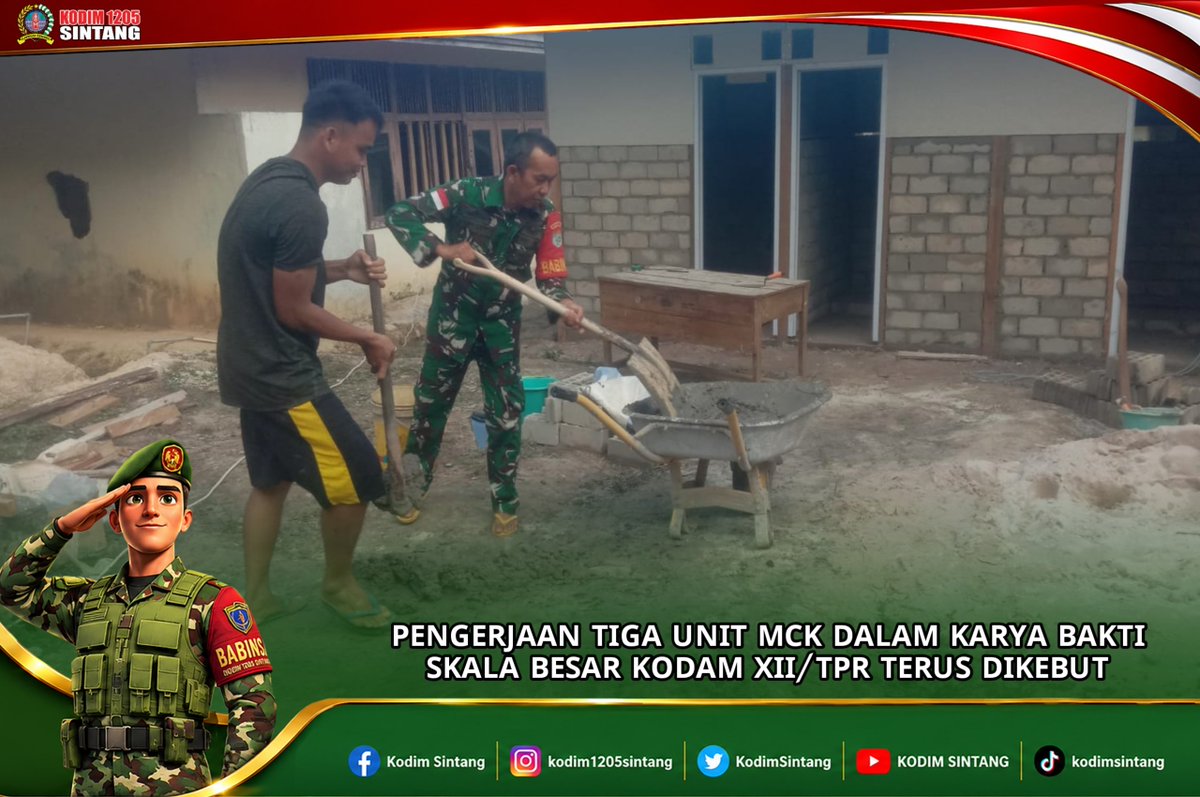 KodimSintang's tweet photo. Pengerjaan Tiga Unit MCK dalam Karya Bakti Skala Besar Kodam XII/TPR Terus Dikebut https://t.co/8XKu61itsv