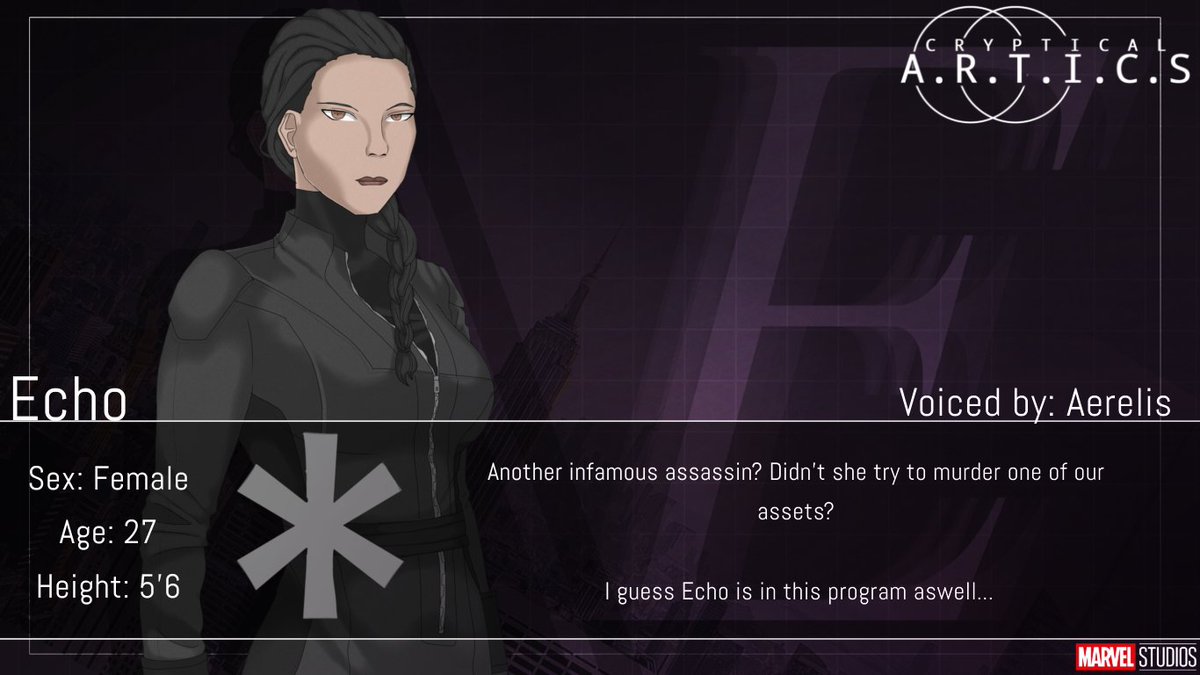 CrypticalArtics's tweet photo. "A stealth woman with many ambitions and agendas."
Introducing @AerelisVA as the inner Voice of Echo! Glad to have them on board!
#Marvel #Fangantwt #CrypticalARTICS #ACU https://t.co/01LIFETKFg