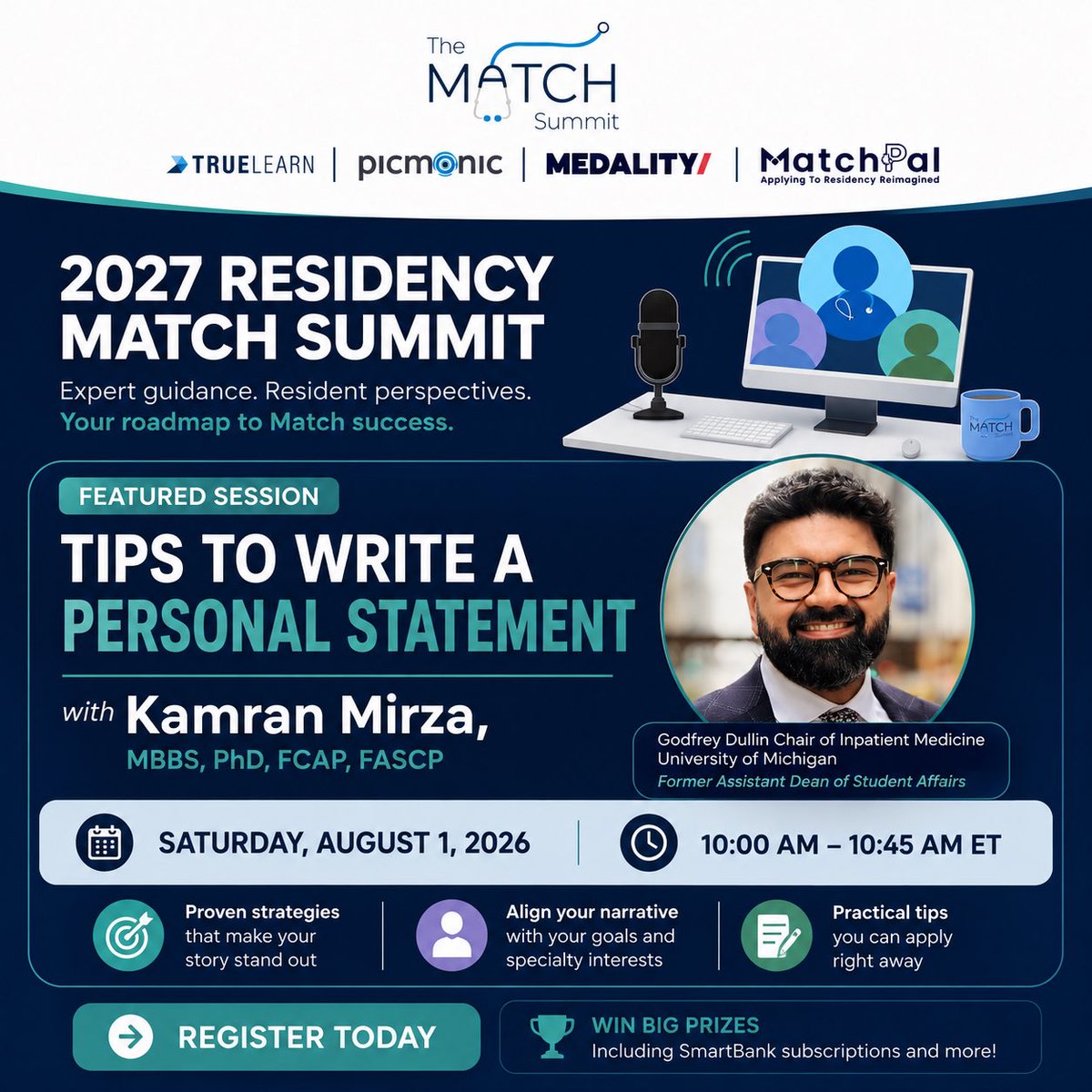 KMirza's tweet photo. A great personal statement doesn’t tell programs what you’ve done. It helps them understand who you are, what has shaped you, and why you’ll be the kind of physician they want beside them. We’ll talk about what works, what doesn’t, and how to write something that people will actually remember.

Hope you’ll join me tomorrow at 10:00 AM ET. Let’s write a statement that sounds like you. ✍️ #Match2027 #MedEd #ResidencyMatch #FuturePhysician #PathMatch