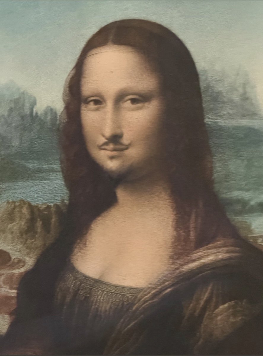 kthnoir7's tweet photo. The Mona Lisa with a moustache isn’t vandalism — it’s L.H.O.O.Q., Marcel Duchamp’s way of asking whether we admire art for what it is or for what we’ve been told it represents.

Leave it to Namjoon to post a century-old artwork that still asks uncomfortable questions about authority, originality, and the stories we choose to believe.
He is soo funny 😭😂