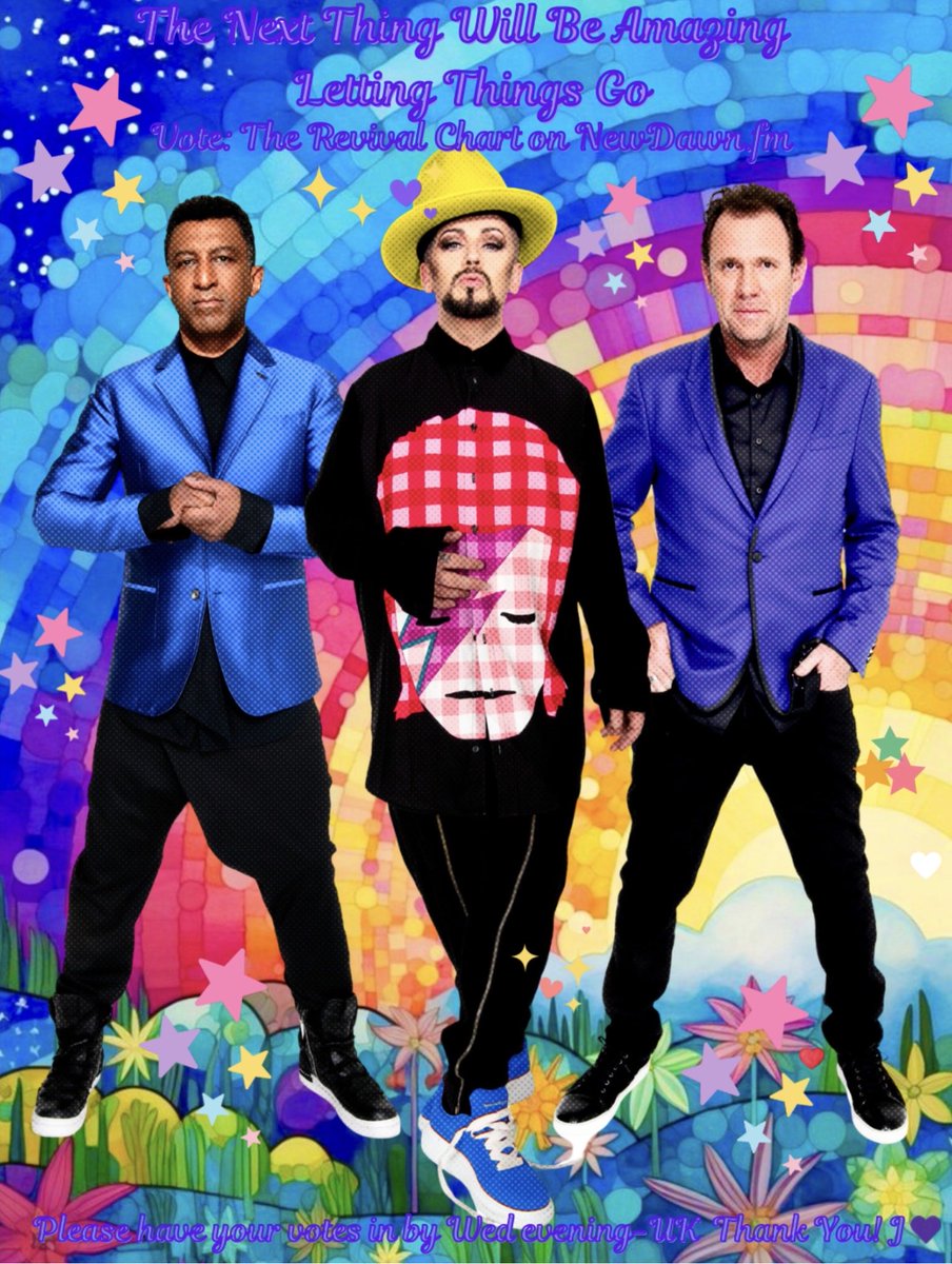 solargarden09's tweet photo. It’s time to vote-Week 32 🩵🎶💙
@BoyGeorge @RealCultureClub @powerstudiouk #MassiveEgo 

✅The Next Thing Will Be Amazing ✅Letting Things Go🎈
✅Broken Tomorrow- Massive Ego Ft Boy George 

The Revival Chart on https://t.co/krPGDH45TH 
✅Vote here: https://t.co/AbNTWz7Mb5 https://t.co/Q72duu42vn