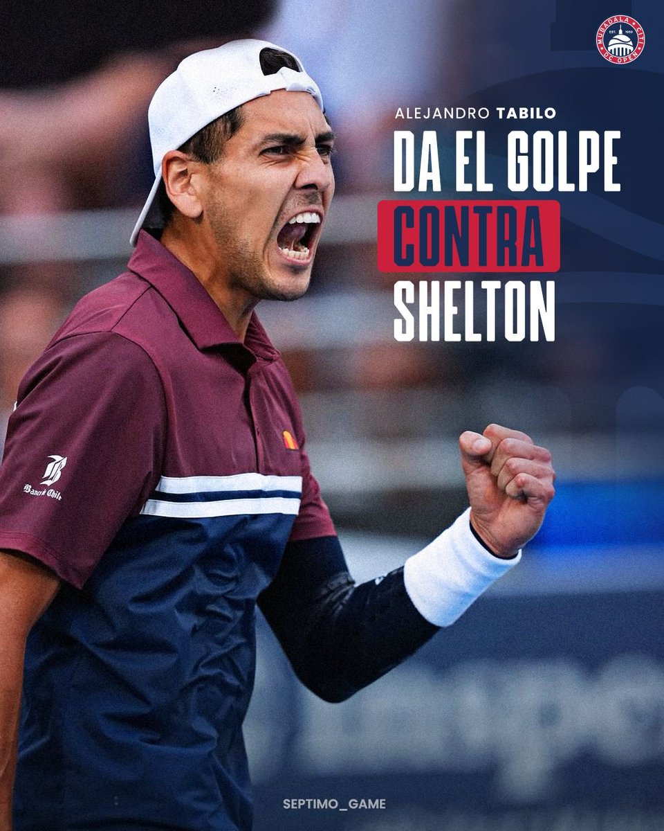 Septimo_Game's tweet photo. SEÑOR TRIUNFAZO, JANO 💣

Alejandro Tabilo eliminó al número 8 del mundo, Ben Shelton, y pasó a las semifinales del ATP 500 de Washington 🔥

El chileno superó con parciales de 4-6 7-5 6-4 al estadounidense para lograr su cuarta victoria sobre un top 10 💥

Próximo rival: Rafael Jódar, verdugo de Lorenzo Musetti 🎾

Sube al 26 del mundo, su mejor ranking desde enero del año pasado 🙌🏻

¿Qué les pareció el partidazo de Tabisex?