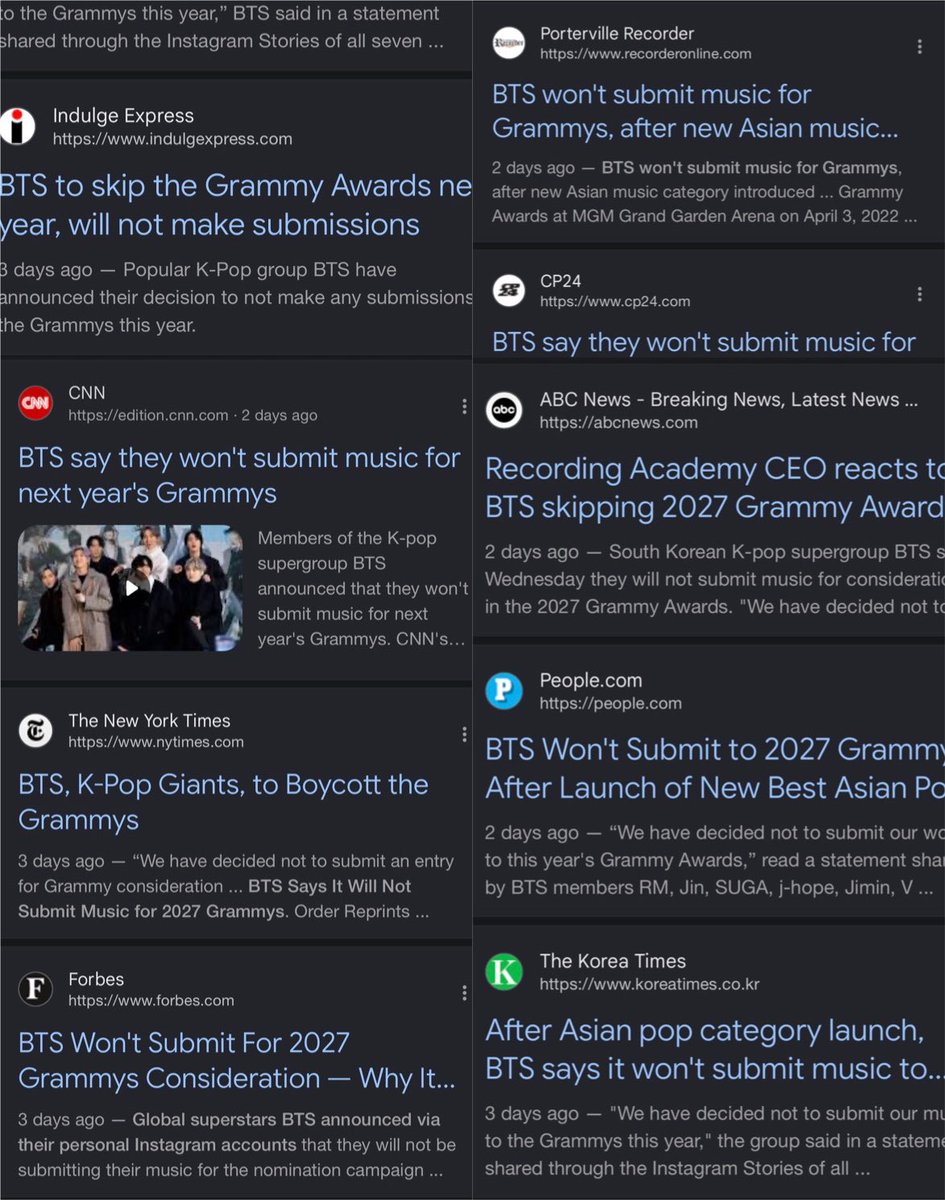 ra_raraj's tweet photo. Edan ni group. Pantes gak sampe sehari CEO Grammy buru2 keluarin statement, efek 1 IG story BTS langsung jadi berita di all platform media2 besar di buanyak Negara. Variety, BBC, NBC, CBC, The New York Times, Rolling Stone, Time Magz, Entertainment weekly, Audacy, People, dll dll semuaaaaaa rame beritain.