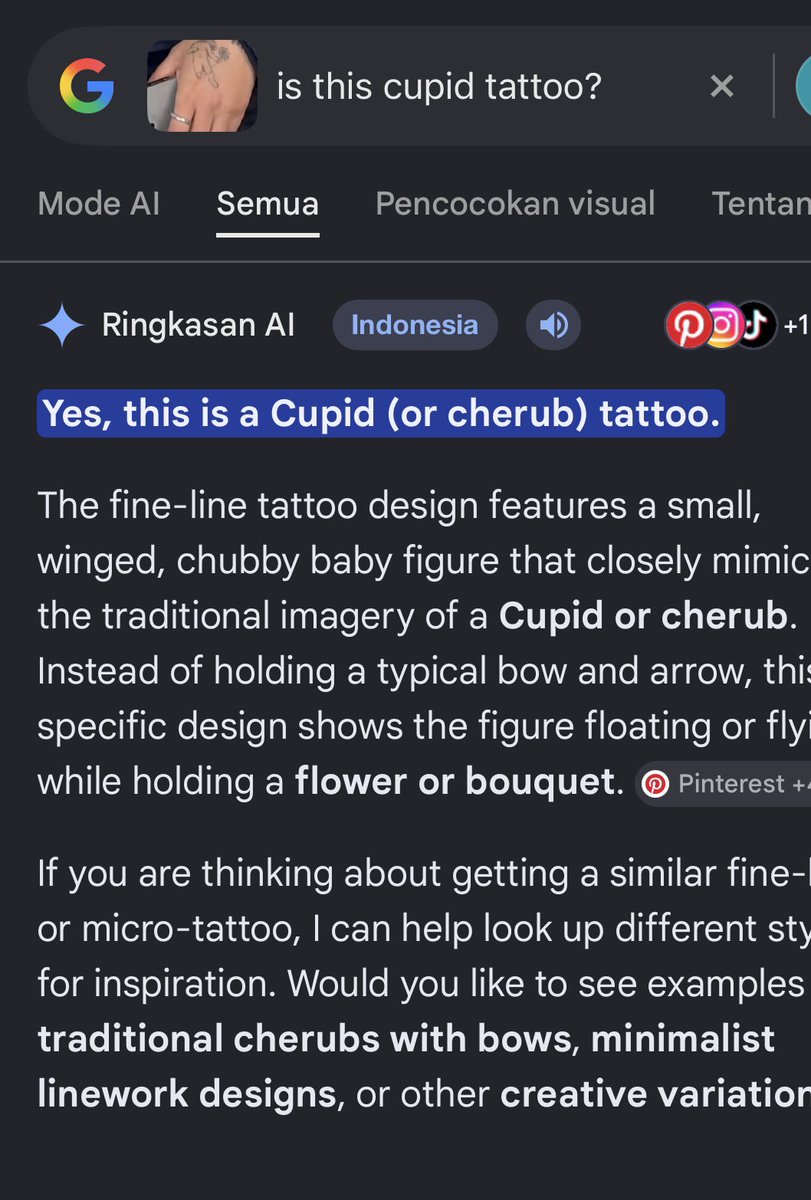 taeeber's tweet photo. they said the tattoo on deb hand is not a cupid tattoo haha​​ it’s so funny even though google clearly shows it's a tattoo of cupid holding a rose looks like jennie tattoo on her foot 😭 https://t.co/64FGAyX279