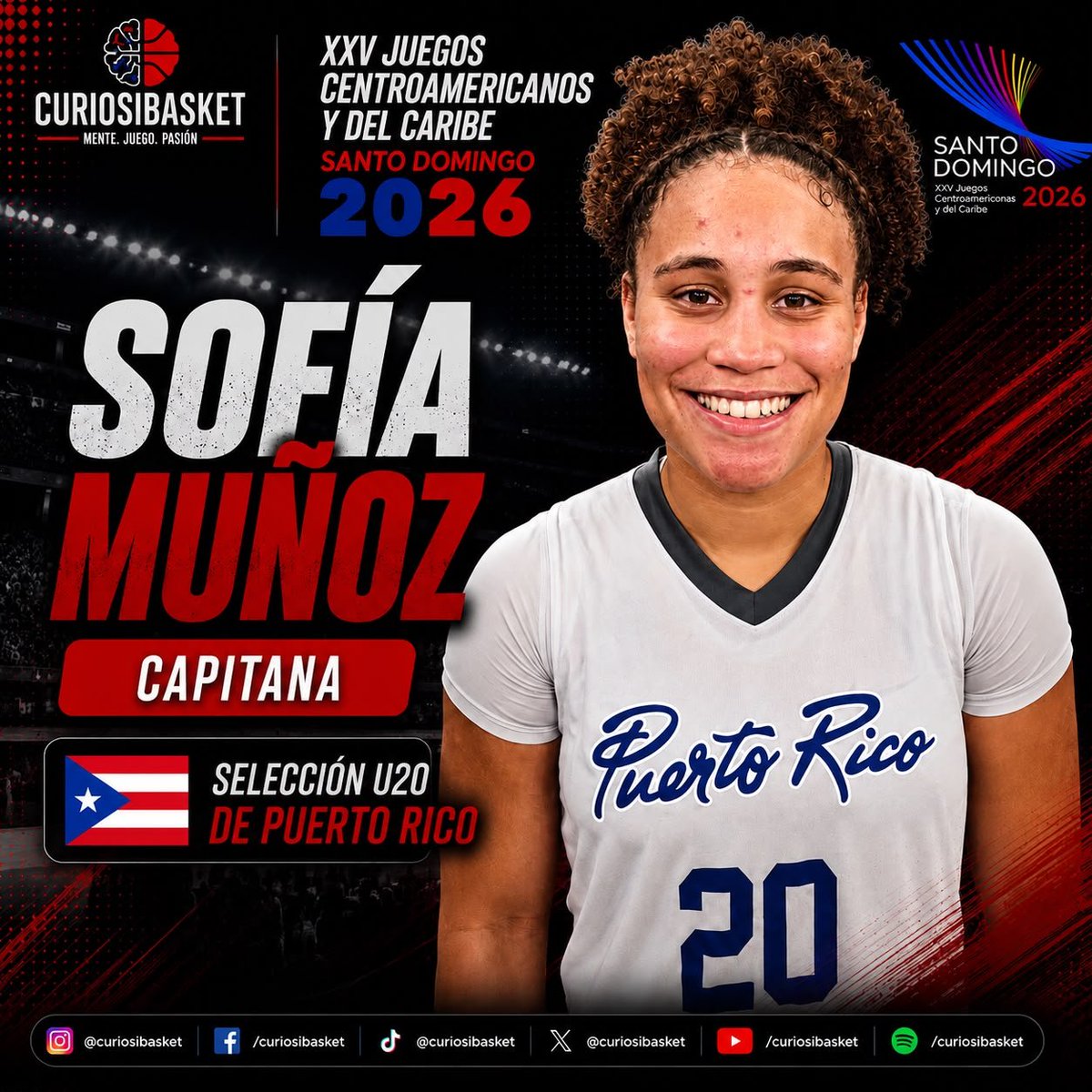 curiosibasket's tweet photo. Conversamos con la capitana de la Selección U20 de Puerto Rico 🇵🇷, Sofía Muñoz, luego de la victoria boricua en semifinales sobre RD.

Este domingo enfrentarán a México por la medalla de oro 🏅 de los Juegos Centroamericanos y del Caribe Santo Domingo 2026.

#Curiosibasket https://t.co/CBLORImjuJ