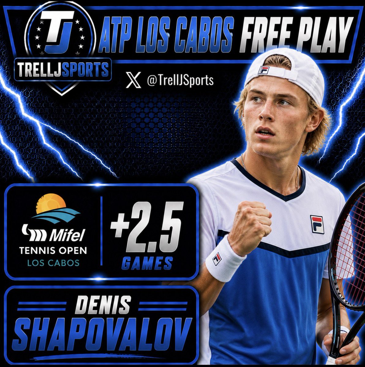 TrellJSports's tweet photo. 🎾 ATP Cabos 

Denis Shapovalov +2.5 Games (-130) 2U

Like if riding with me 💙

#ATPTour https://t.co/2DClEw0pR7