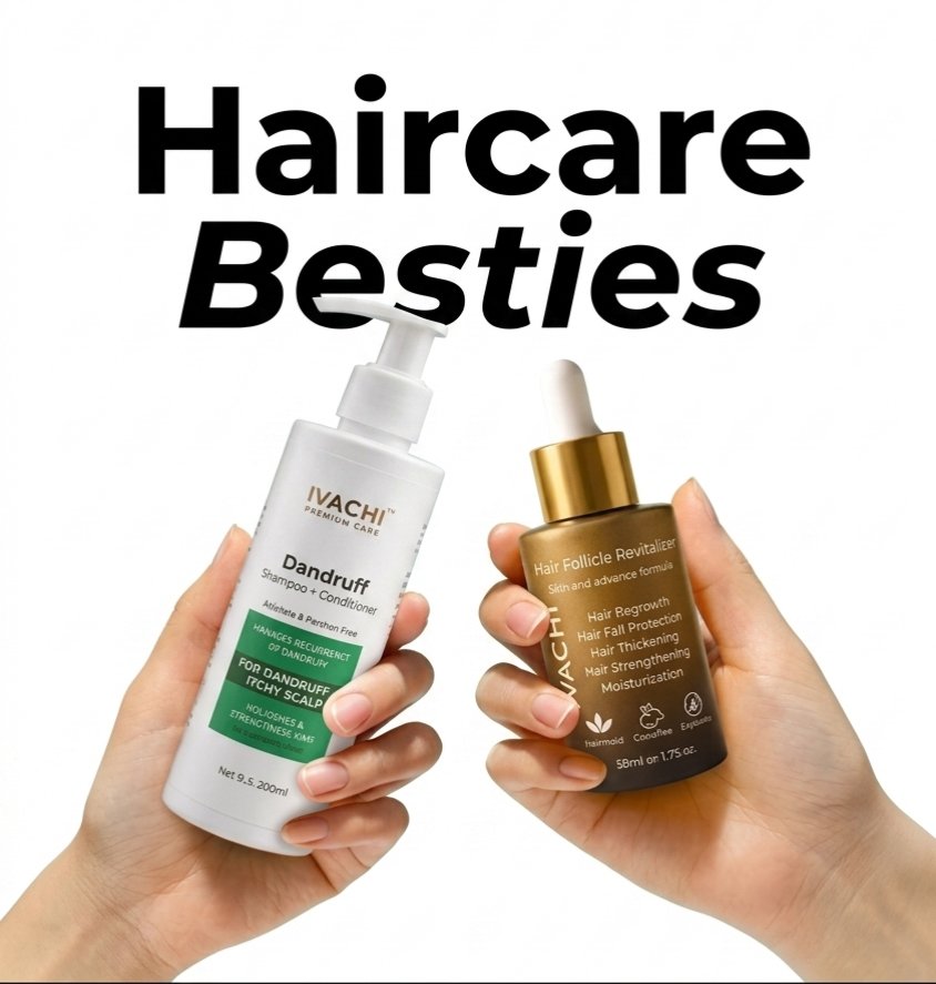 IIvachi's tweet photo. Tag your Haircare BFF who is always there for you, even on your worst hair days! 💆‍♀️✨
​Say goodbye to bad hair days with the ultimate power duo: IVACHI Dandruff Shampoo + Conditioner &amp; Hair Follicle Revitalizer. Healthy, nourished, and flake-free hair starts here! 🌿✨ https://t.co/ILg37a59ab