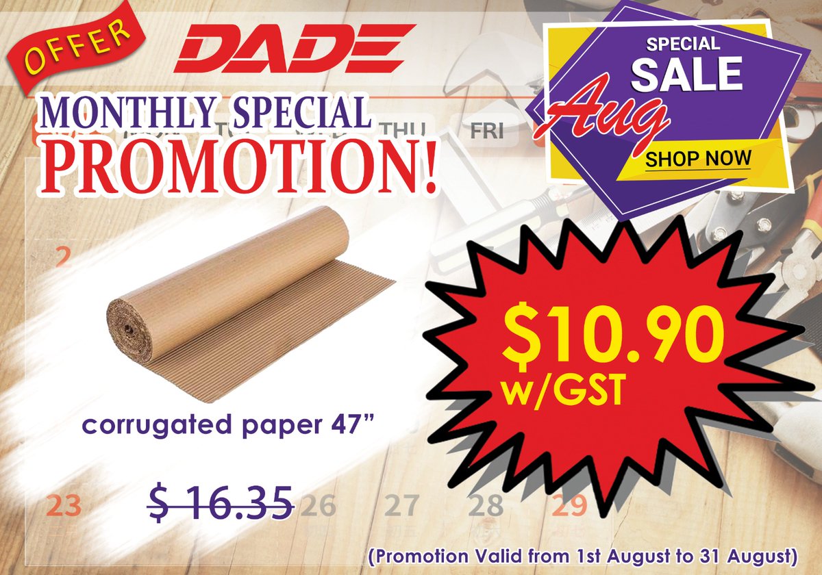 dade_sg's tweet photo. 🚨August 2026 Promotion🚨

🔥Corrugated Paper 47" at S$10.90 w/GST!
📅Ends 31st August!

📧 Contact us at sales@rectitude.com.sg to order or for any enquiries!

🥰Thank You!🥰

#Singapore #promotion #sale #AugustPromotion #tools #safetyequipment #hardwarestore #corrugatedpaper https://t.co/1MtHZL9OtM