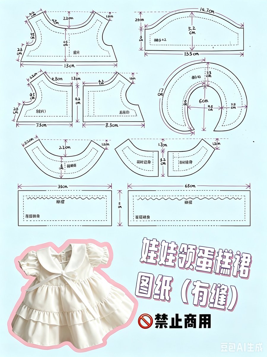 YiQi898682's tweet photo. 百搭の20cm人形用ケーキスカートの紙サンプルが登場しました。 花柄無地レースのデザインに変更可能です。 全套の細分裁片はサイズがはっきりしており、初心者の入門に最適な紙サンプルです。 原画像を保存してご自身で取得してください。個人の縫製に限ります。商用利用は禁止です❌
#娃衣
#인형 옷 https://t.co/lFnmzGNEPJ