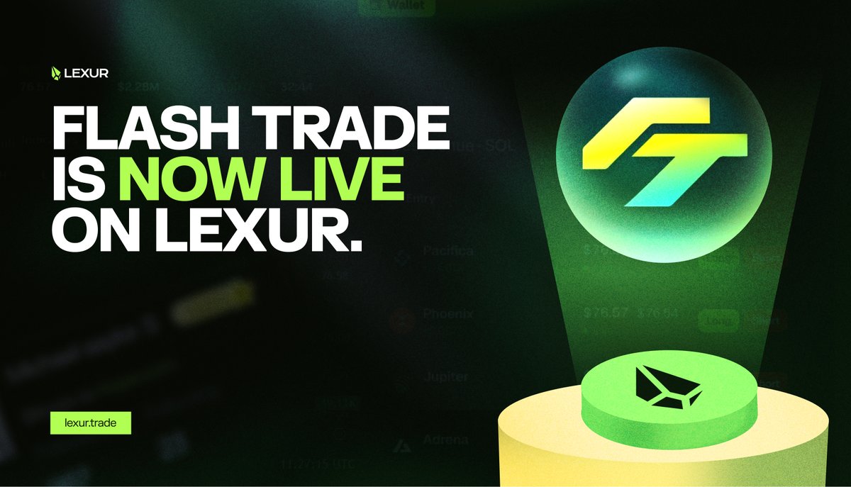 Lexur's tweet photo. Lexur now supports six of Solana’s largest perp venues, all from one interface.

The latest addition is @FlashTrade, bringing crypto, stocks, commodities, and forex markets directly to Lexur.

Huge thanks to the Flash team for making the integration seamless. More venues coming very soon. ���