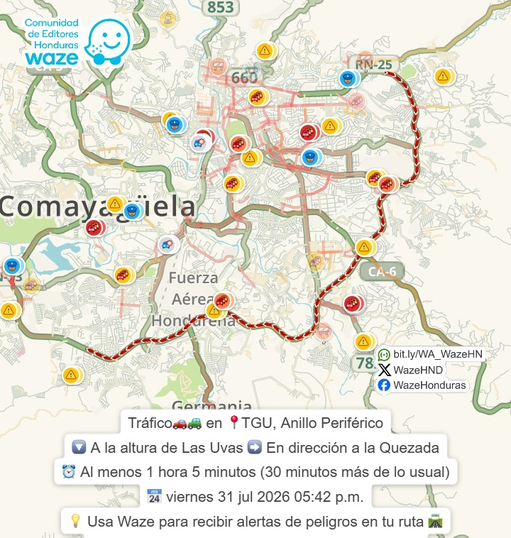 WazeHND's tweet photo. #Trafico🚗🚙 en 📍#TGU, #AnilloPeriferico
🔽 A la altura de Las Uvas ➡️ En dirección a la Quezada
💡 Usa #Waze para recibir #Alertas de peligros en tu #Ruta 🛣️
👉 Síguenos en redes sociales https://t.co/IAM8rj0Tep https://t.co/FB5XGUCpwx