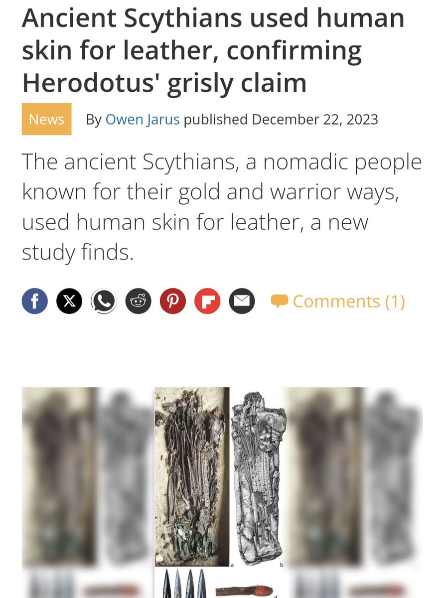 ill_Scholar's tweet photo. Scythians used HUMAN LEATHER for quivers

Herodotus claimed this ~450 BC but it was long assumed myth 

Once again, Herodotus was right, 🧵thread below with details and images https://t.co/F3EX5AIW8P