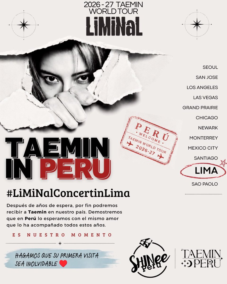 SHINeePERU's tweet photo. #Taemin nos visitará por primera vez como parte del TAEMIN WORLD TOUR: LiMiNaL💛✨️

Shawols, celebremos esta gran noticia. Muy pronto tendremos la oportunidad de recibir a Taemin y hacer de esta visita un recuerdo inolvidable para todos.✨

Taemin in Peru
#LiMiNalConcertinLima https://t.co/LWIe0DmiIg