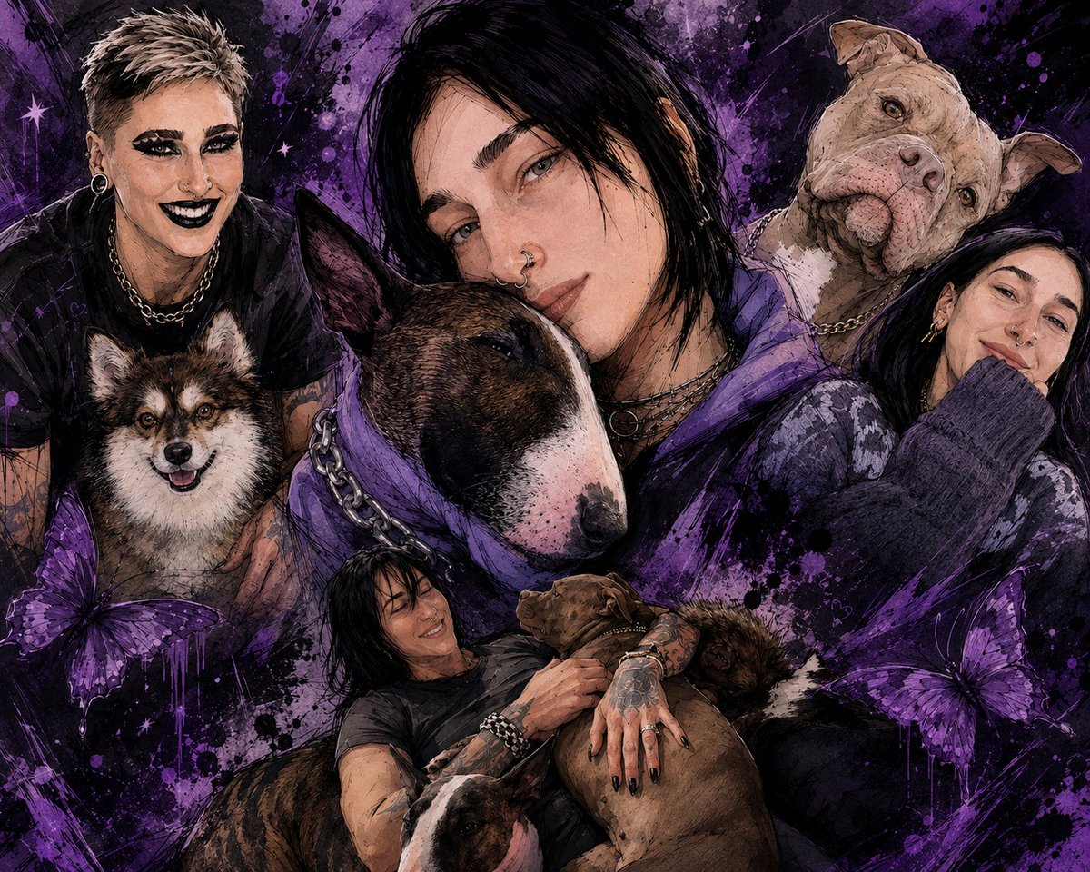 HighestHatter's tweet photo. My digital sketch that took 3 days to complete of Rhea, Luna, Bella, and barry 🖤 I hope you like it🖤 @RheaRipley_WWE https://t.co/fgs1L34a6r