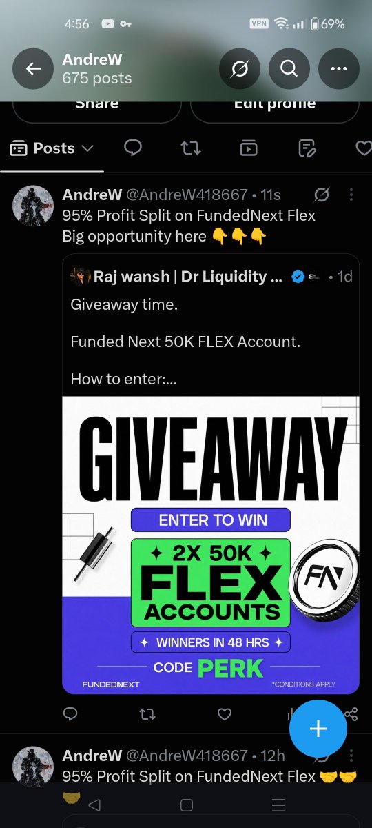 AndreW418667's tweet photo. @Rajwansh @Galib_FN @PropFirmPerk 95% Profit Split on FundedNext Flex 
@Kryptonian47 
@tessykrypt 
@pastel_wave_ https://t.co/gRvmyxUZOS