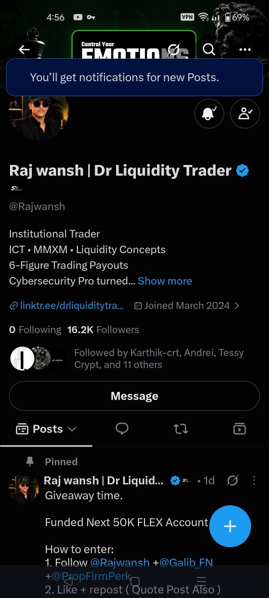 AndreW418667's tweet photo. @Rajwansh @Galib_FN @PropFirmPerk 95% Profit Split on FundedNext Flex 
@Kryptonian47 
@tessykrypt 
@pastel_wave_ https://t.co/gRvmyxUZOS