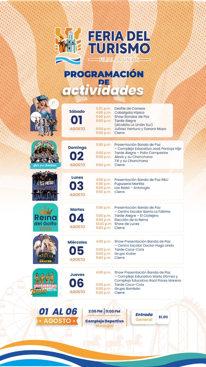pdtecamarasal's tweet photo. Antes de cerrar esta semana, quiero invitarlos a la Feria del #Turismo que nuestra filial #LaUnión realizará del 1 al 6 de agosto.

¡Mañana tendremos la gran inauguración de esta semana de diversión para toda la familia! https://t.co/b3VMjMdh18