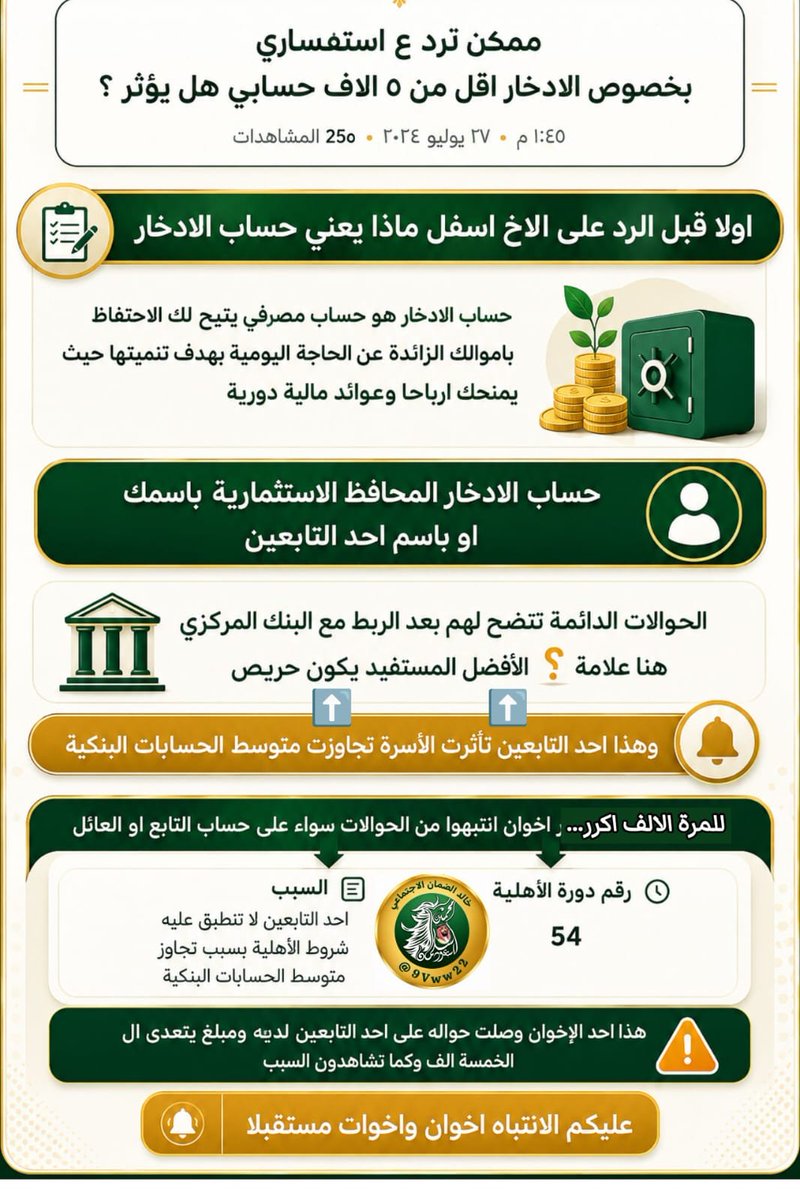9Vww22's tweet photo. #الضمان_الاجتماعى_المطور
#حساب_المواطن

⛔حساب الادخار + المحافظ الاستثمارية

+ حساب المليون..؟ سواء للعائل او للتابع

⛔ جميعها تدخل في القدرة المالية 👇 https://t.co/792PrZogGV
