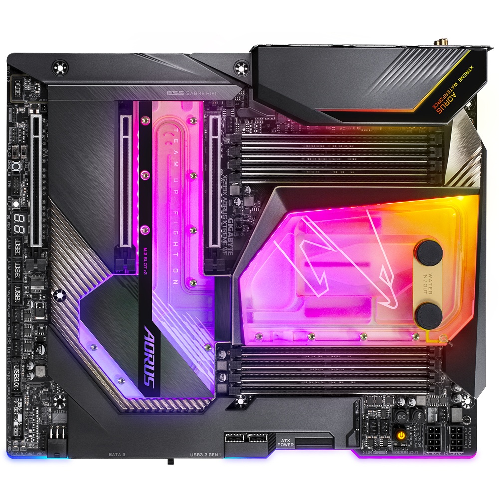 Progamerpc_MX's tweet photo. 💧🔥 Antes del RGB infinito y del PCIe 5.0, existían placas que ya hacían historia.

La AORUS X299X XTREME WATERFORCE llegó con refrigeración líquida integrada, soporte para Intel Core X-Series, 10GbE y un diseño pensado para overclockers extremos. https://t.co/STWGYnJ9VW