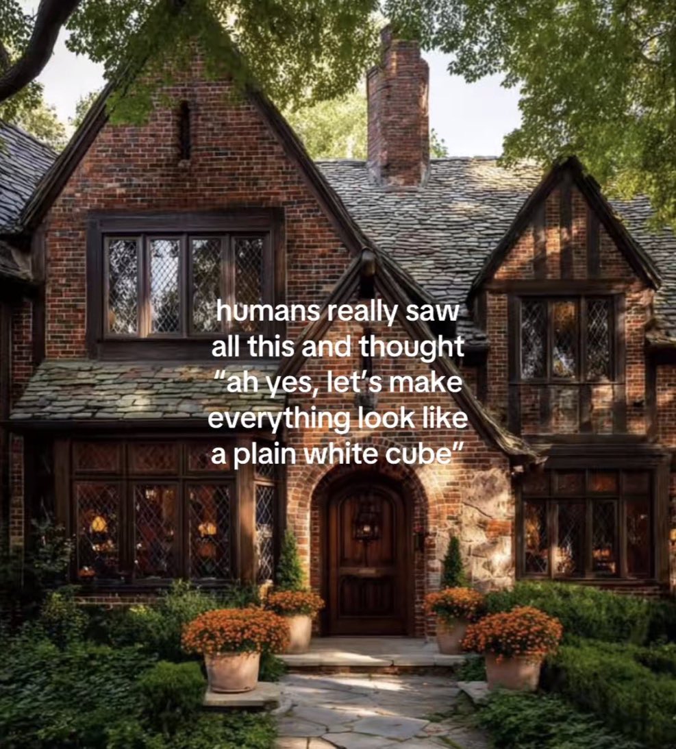 2024dion's tweet photo. My theory is not that labor is too expensive to work on nice details like this for modern middle class homes, it’s that builders have realized people want to maximize interior square footage at the expense of basically anything else, aesthetics very much included https://t.co/cZ6YUWnAVA