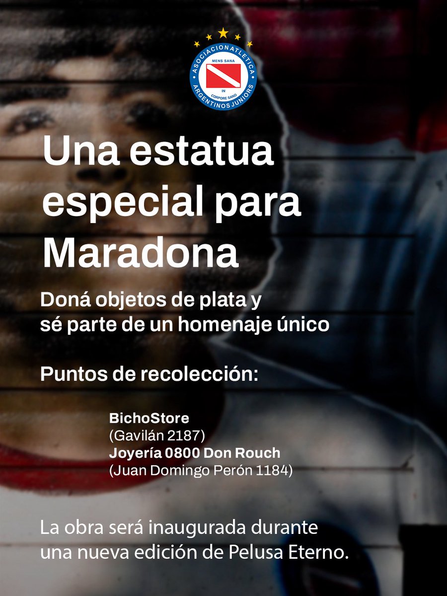 AAAJoficial's tweet photo. #AAAJ 🥹 Un homenaje especial para Pelusa

#ElSemilleroDelMundo 🌎 y @0800DONROUCHOK invitan a @SociosAAAJ, hinchas y fanáticos de Diego Maradona a participar de la creación de una estatua de plata.

📲 https://t.co/VWmqCge7Hh https://t.co/kuQwQml1Lz