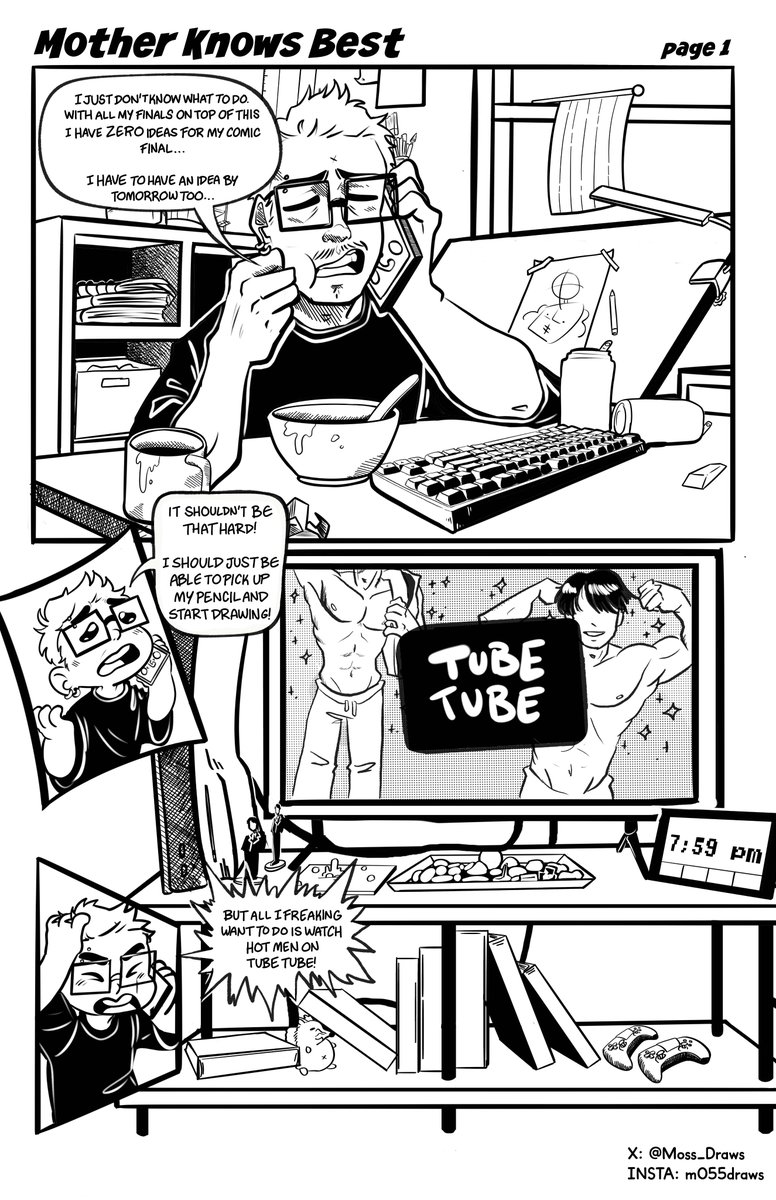Moss_Draws's tweet photo. Mother Knows Best - Slice of Life Comic - Page 1

This is my final project for class! With finals I was feeling  stressed, burnt out and ADHD certainly wasn't helping. I reached out to my mom to express my worries and she gave me this idea! love you mom

#comic #sliceoflifecomic https://t.co/sms5zOqpT7