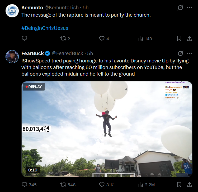 FinalKat_'s tweet photo. @KemuntoLish Look, my timeline saw what you said about the rapture and decided to have peak comedic timing. https://t.co/QkuYYvJ4ly