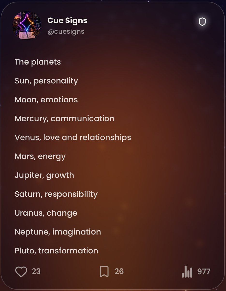 cuetheapp's tweet photo. Every Astrology planets meaning

Cue App's own built in For You Feed with the best Numerology &amp; Astrology content anywhere

Try it out now for free✅ #numerology #astrology https://t.co/pD421kQM94