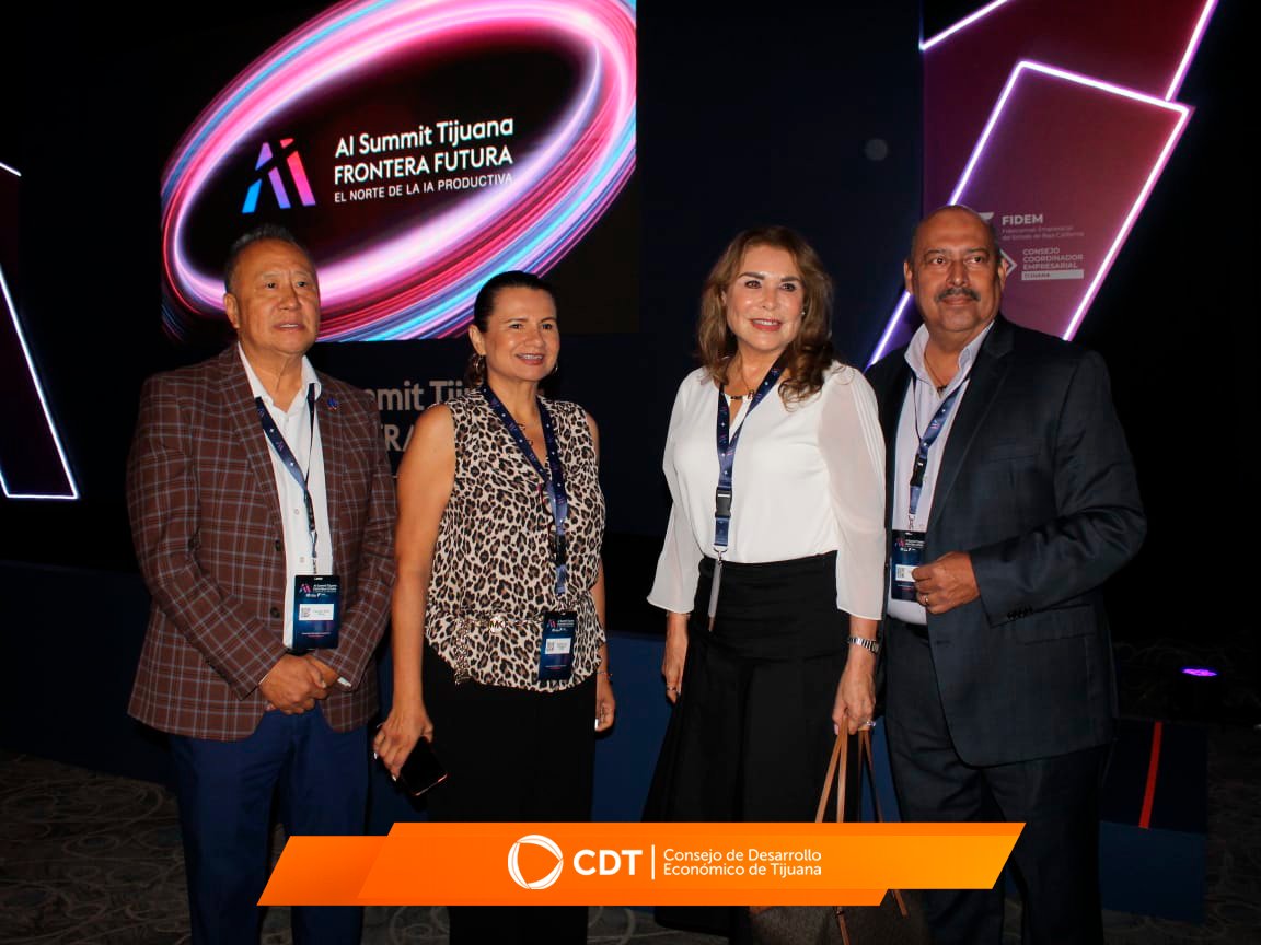 CDTijuana's tweet photo. La #IA ya está cambiando la forma en que la industria produce y decide.

Nuestra presidenta, Ana Alicia Meneses, participó en la inauguración del Frontera Futura AI Summit 2026, organizado por el #CCE Tijuana con apoyo de #FIDEM. https://t.co/kvelklPkNH