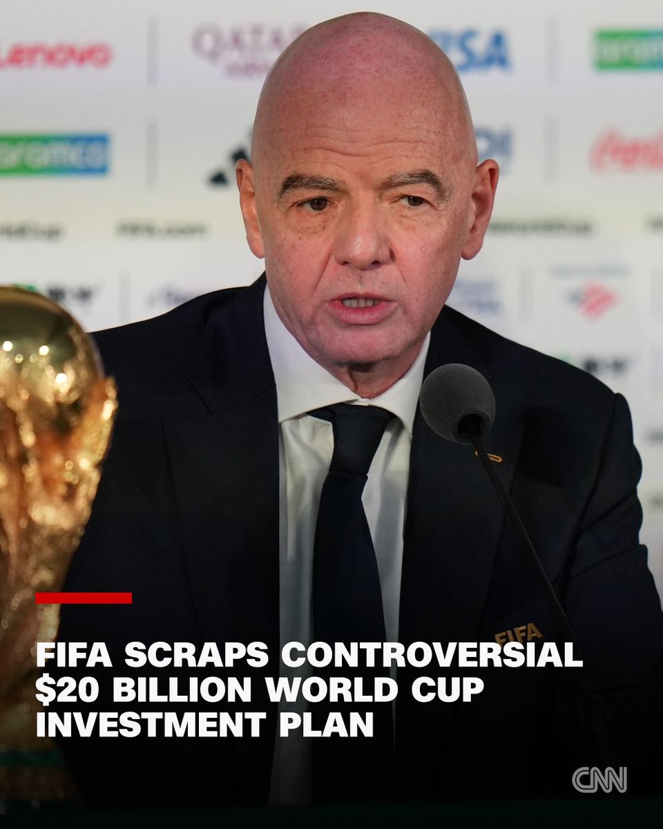 CNN's tweet photo. FIFA's proposed plan to sell private stakes in upcoming World Cup tournaments that sparked backlash from fans and soccer associations around the world has been scrapped, FIFA president Gianni Infantino said in a statement. https://t.co/sTKQY3EV58 https://t.co/CNzGzG8yyj