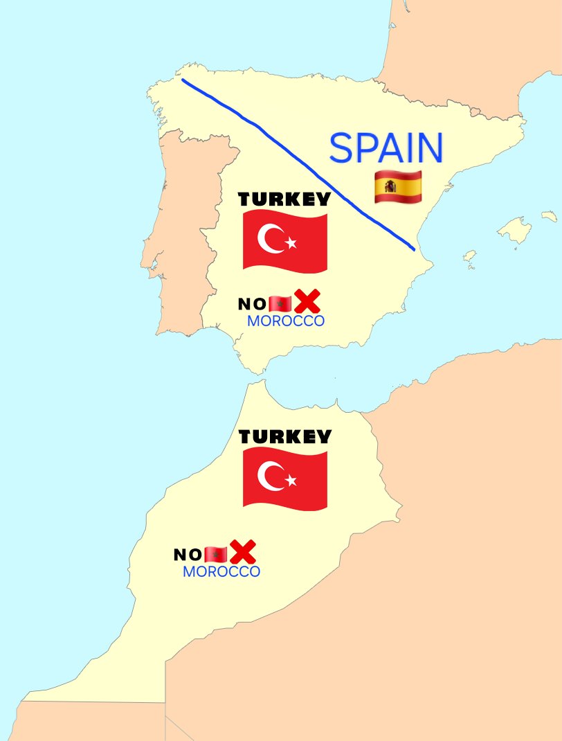 craoft's tweet photo. Turkey call for 2 state solution in Spain

🇪🇸 — Spain limited state
🇹🇷 — New Turkey Al-Andalus state

🏴 Turkey says NO to Morocco 🇲🇦❌

Morocco and Al-Andalus must be Ottoman Turkish 🇹🇷

ℹ️ Src: Turkish social media https://t.co/3eZeARBf7T