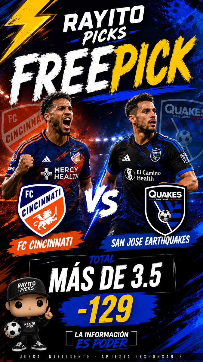 ApuestasRayito's tweet photo. 🚨 FREEPICK MLS 🚨

🎯 FC Cincinnati 🆚 San Jose Earthquakes
📊 TOTAL: MÁS DE 3.5 GOLES
💰 Momio: -129

Dos equipos con capacidad ofensiva 🔥 

🔁 Comparte para más pronósticos diarios.

#RayitoPicks #FREEPICK #MLS #FCCincinnati #SanJoseEarthquakes #SportsBetting #Futbol #Picks https://t.co/CutrI2fm3t