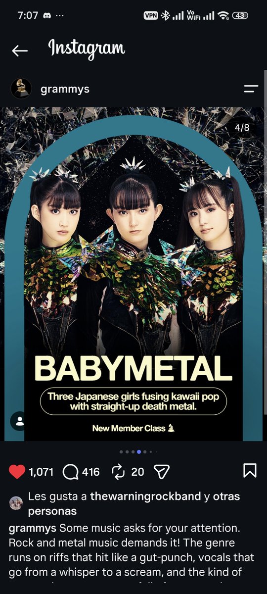 babymetaltube's tweet photo. Today, BABYMETAL appeared on the official GRAMMYs Instagram account as part of the Recording Academy's 2026 New Member Class.

This means they have been invited to become official members of the Recording Academy, recognizing their career and impact on the music industry. Eligible members can participate in the GRAMMY Awards voting process.

#BABYMETAL #GRAMMYs #RecordingAcademy