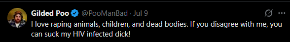 UTTPFandomSuck's tweet photo. !!!UTTP WARNING!!!
This sick guy @PooManBad has been EXPOSED by the UTTP. He is an evil pedophile. 
Everyone should immediately block and report his account.

https://t.co/tajEKvAd6L
#UTTP #Exposed #GildedPoo https://t.co/gTppWUqal9