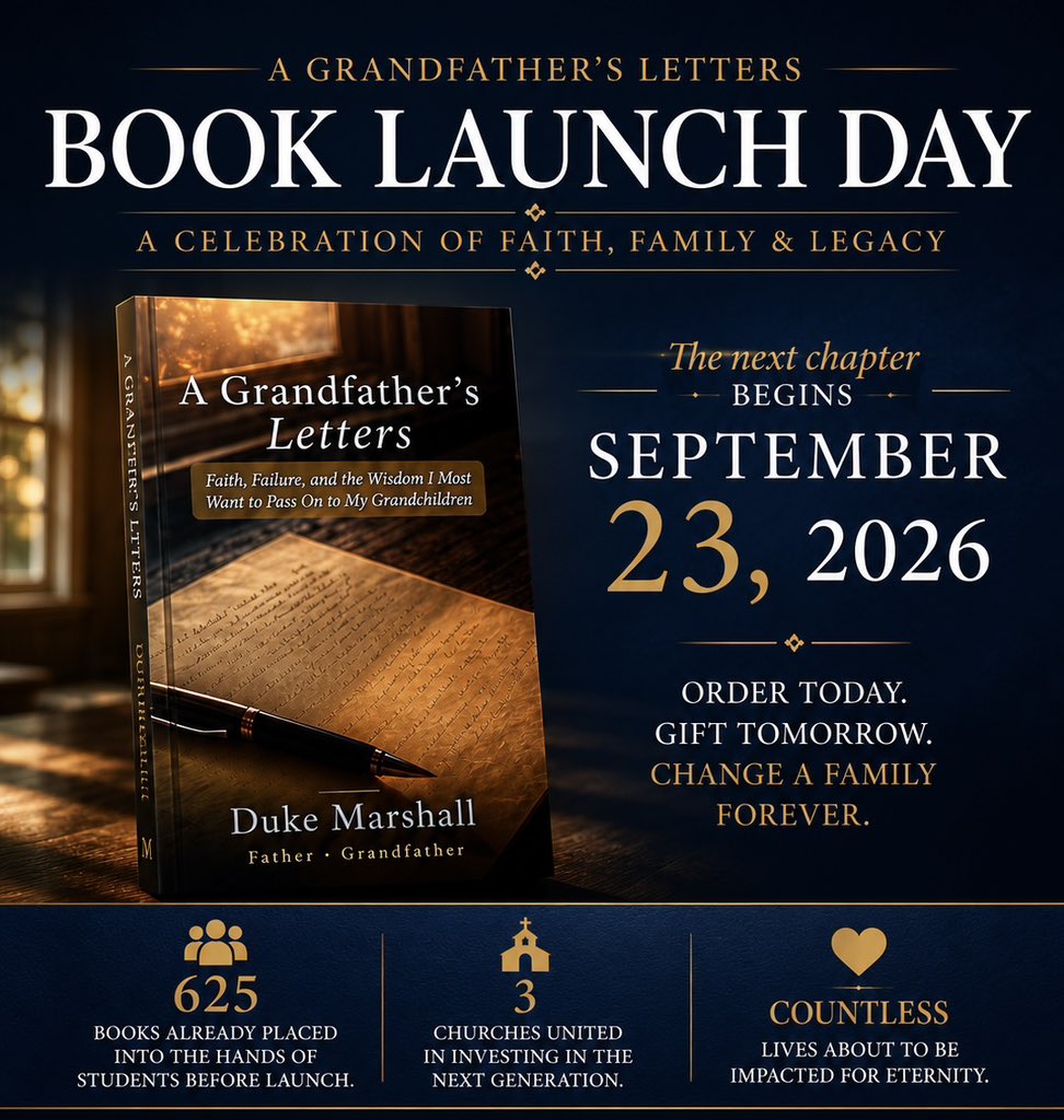 AcadAlliesTX's tweet photo. Mark your calendar. 📅
September 23 — my birthday — is the day A Grandfather’s Letters launches on Amazon.
Already, before release: 625 students have a copy. 3 churches invested.
Follow along — the link goes live September 23. https://t.co/AnxWdct1xb