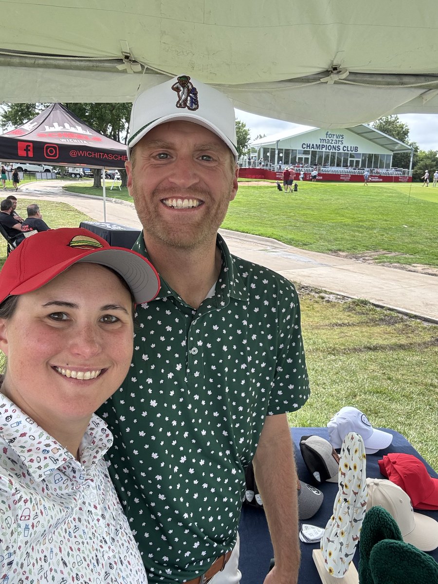 katywinters42's tweet photo. Here’s to @dkwintersgolf on #ThankAPGAProDay 🍻
Even in our earliest days dating, we dreamed about golf shop merchandising together. Somewhere down the line, Dan would get a head pro job that’d include owning the shop and I’d jump in as his assistant. He worked in shops that won several merchandising awards - it would be a golf dream job.
But life and career changes happened. Today, we’re on the other side of the table growing our own apparel company, @35x70golfco
He’s our Director of Green Grass Sales, warehouse manager, official picker of colors, golf instructor, fitter, club builder, part time psychologist, weatherman, and like all PGA Pros, so much more ❤️