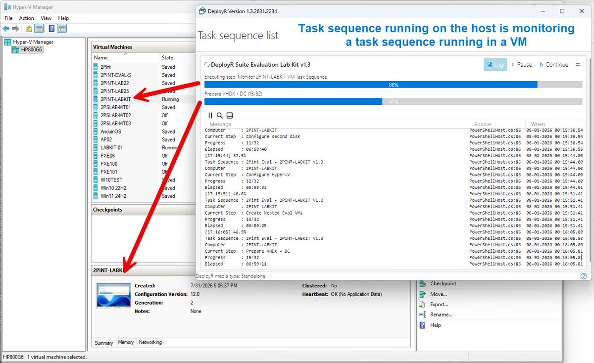 miketerrill's tweet photo. Task sequence inception: a task sequence running on a host monitoring a task sequence running on a VM @2pintsoftware #DeployR https://t.co/D2HJw75I2l