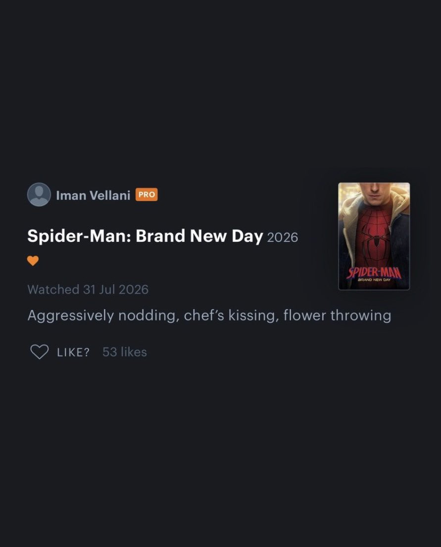 cosmic_marvel's tweet photo. Iman Vellani reviews ‘SPIDER-MAN: BRAND NEW DAY’

“Aggressively nodding, chef’s kissing, flower throwing” https://t.co/Ql8Y5dpTt6